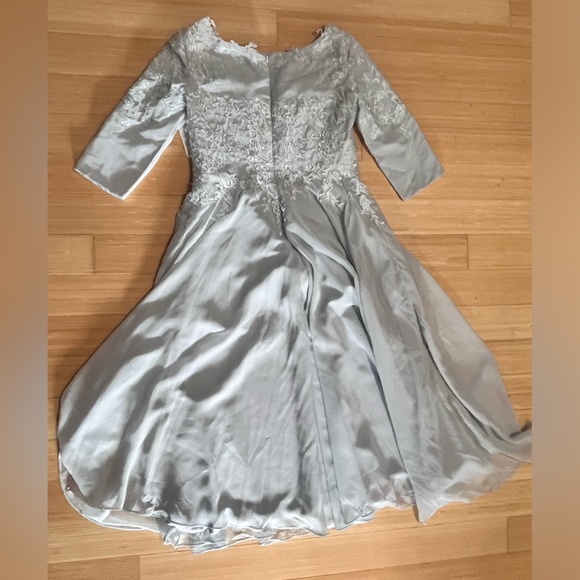 Tea Length Half Sleeve Embroidered and Beaded Evening Cocktail Dress - Picture 8 of 11